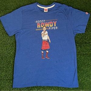 ROWDY RODDY PIPER - Homage Wrestling T-Shirt - Men’s Size Large - WWF WWE- Blue